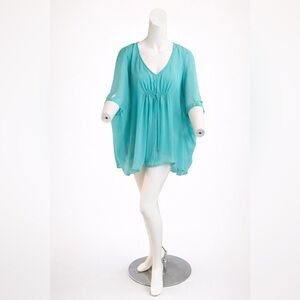🌊 ECI New York Teal Chiffon Tunic Blouse Size Medium